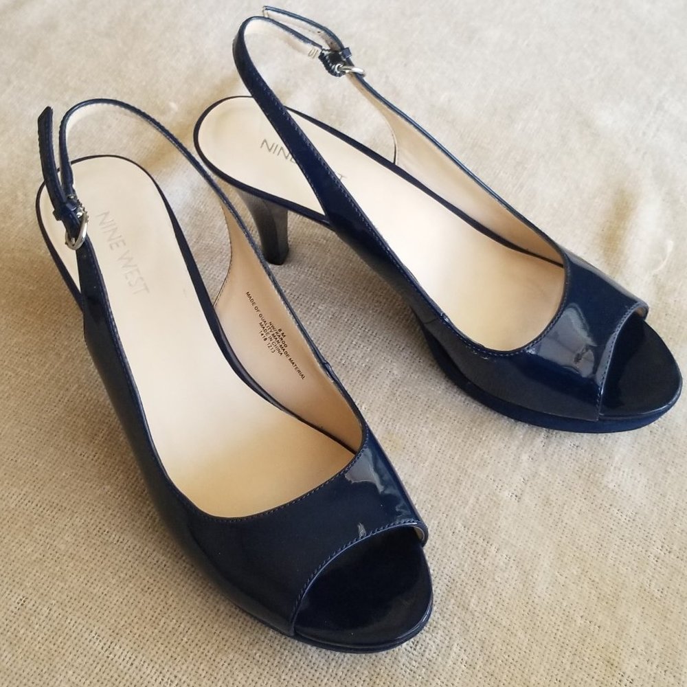 Nine West- Navy Platform Peep-Toe Slingback Heel